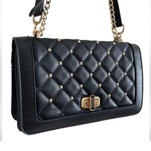 NWT Badgley Mischka Black and Gold Quilted Shoulder Bag